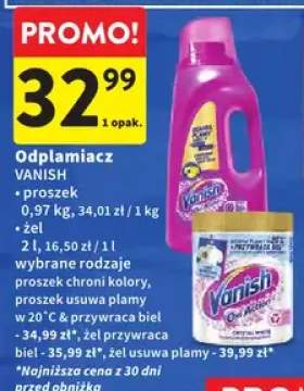 Odplamiacz wybrane rodzaje proszek ochrony kolory, proszek usuwa plamy w 20°C & przywraca biel, proszek usuwa plamy - 34,99 zł*, żel przywraca biel - 35,99 zł*, żel usuwa plamy - 39,99 zł*
