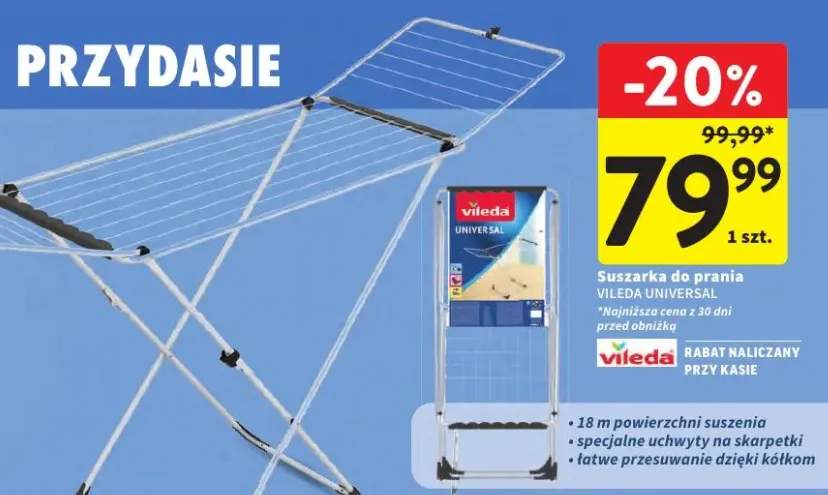 Suszarka do prania 18 m powierzchni suszenia, specjalne uchwyty na skarpetki, łatwe przesuwanie dzięki kółkom