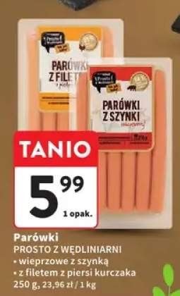 Parówki z szynką, z filetem z piersi kurczaka wybrane rodzaje