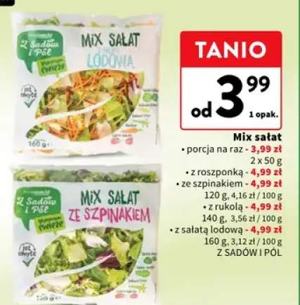 Mix sałat Z Sadów I Pól - porcja na raz, z rozponką, ze szpinakiem, z rukola, z sałatą lodową