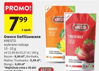 Owoce liofilizowane wybrane rodzaje