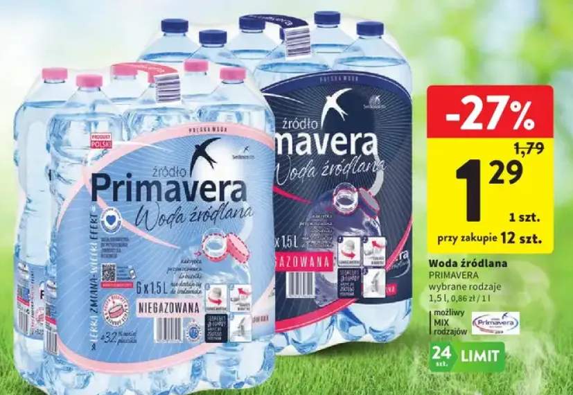 Woda źródlana Primavera wybrane rodzaje 1,5l
