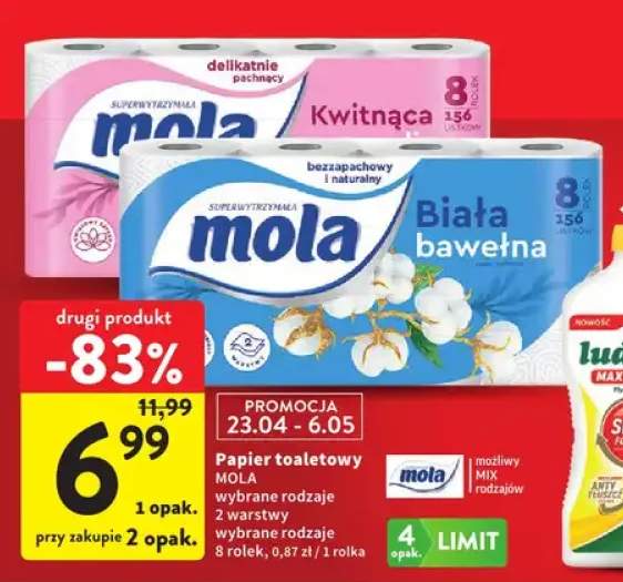 Papier toaletowy Mola wybrane rodzaje 8 rolek