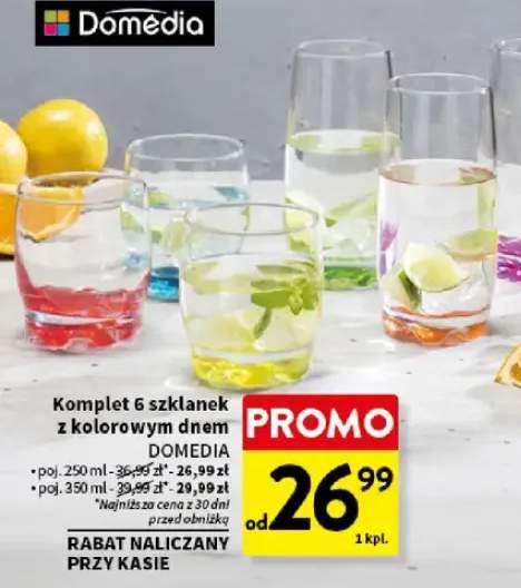 Komplet 6 szklanek z kolorowym dnem