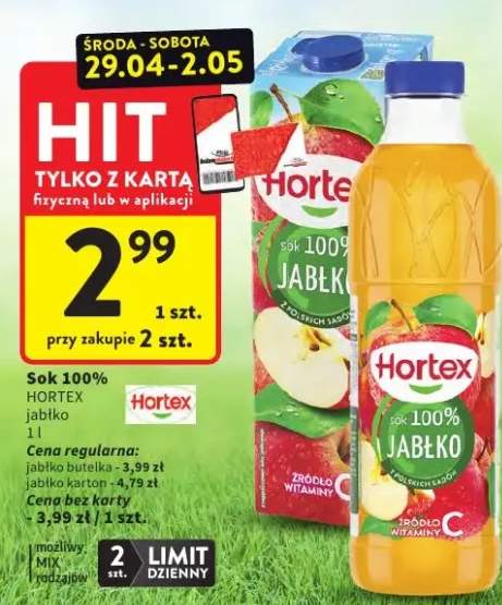 Sok 100% jabłko Hortex butelka