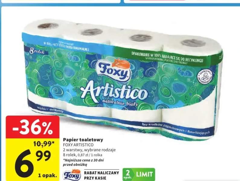 Papier toaletowy Foxy Artistico naturalnie biały 2-warstwowy