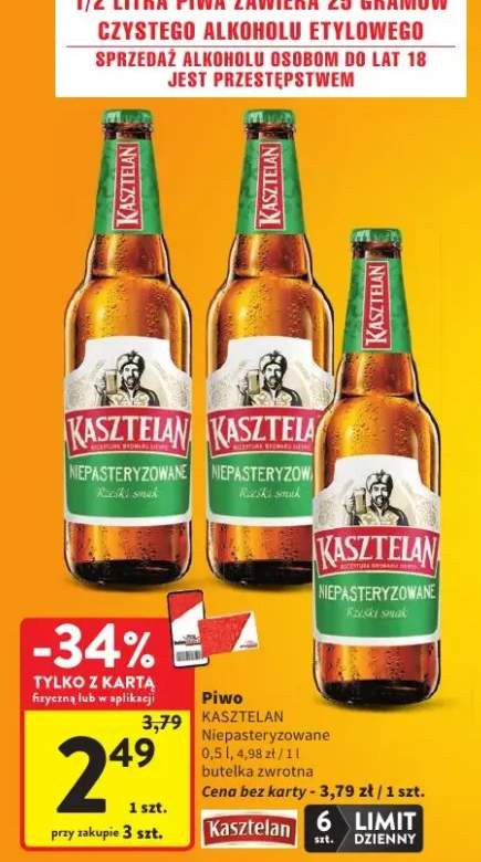Piwo Kasztelan Niepasteryzowane butelka zwrotna
