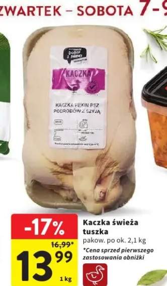 Kaczka świeża tuszka Dobra z Farmy Pekin bez podrobów z szyją
