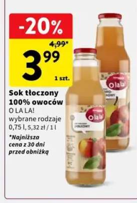 Sok tłoczony 100% owoców O La La! wybrane rodzaje