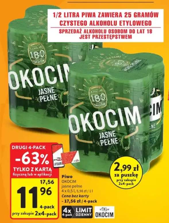 Piwo Okocim Jasne Pełne 4-pak 500ml