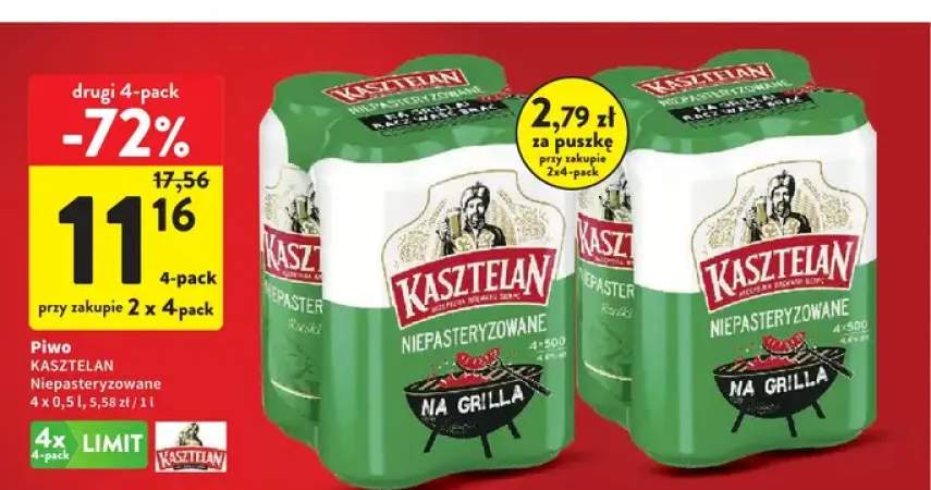 Piwo Kasztelan Niepasteryzowane 4-pak 500ml