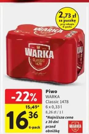Piwo Warka Classic 1478 6-pak 330ml