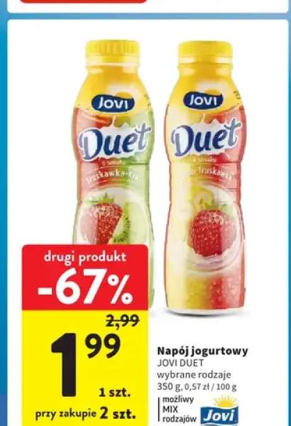 Napój jogurtowy JOVI DUET Truskawka-Kiwi