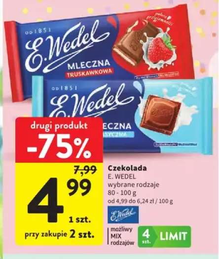 Czekolada mleczna truskawkowa E.Wedel