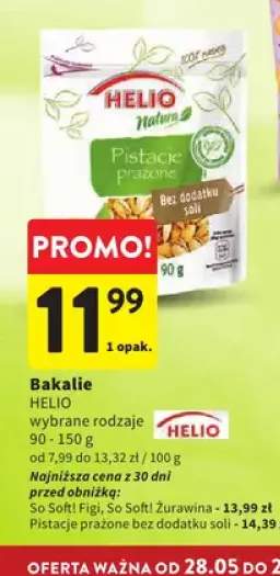 Pistacje prażone bez dodatku soli Helio