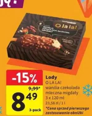 Lody wanilia czekolada mleczna migdały O LA LA! 3-pak 120ml