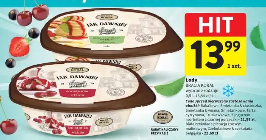 Lody BRACIA KORAL Jak Dawniej biała czekolada pistacja z sosem malinowym