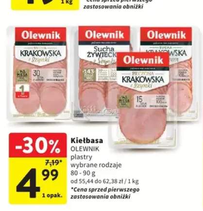 Kiełbasa pieczona krakowska z szynki plastry Olewnik 80-90g