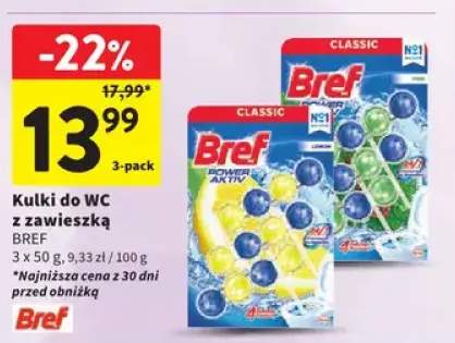 Kulki do WC z zawieszką Bref Power Aktiv Pine 3-pak