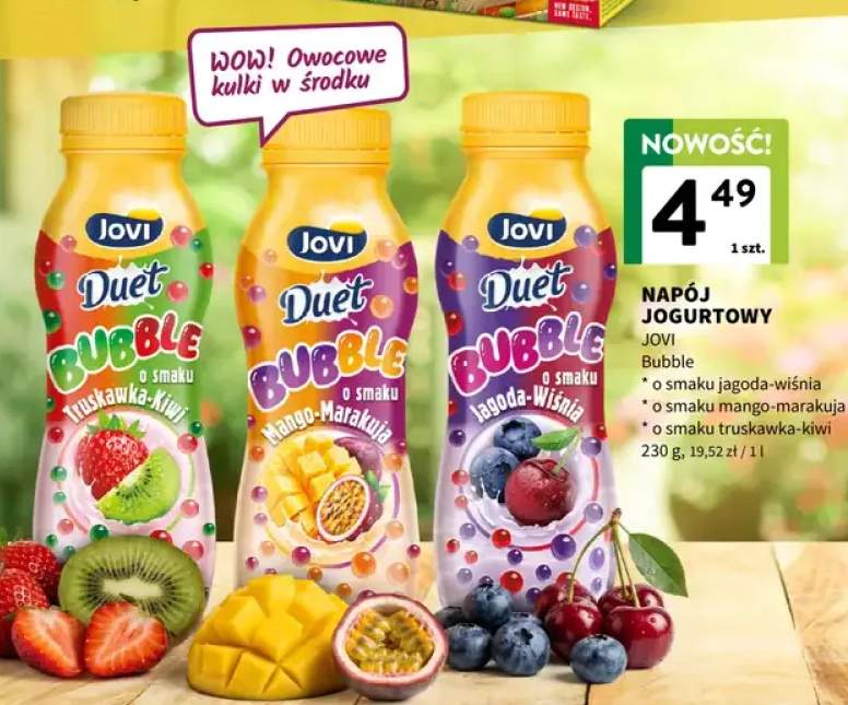 Napój jogurtowy Jovi Duet Bubble o smaku jagoda-wiśnia