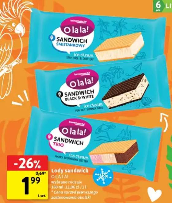 Lody sandwich śmietankowy O la la!