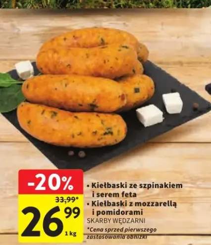 Kiełbaski ze szpinakiem i serem feta Skarby Wędzarni +1 wariant