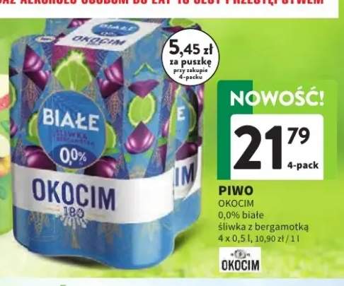 Piwo bezalkoholowe Okocim 180 Białe Śliwka z bergamotką 4-pak