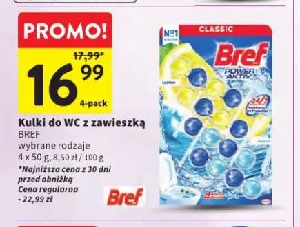 Kulki do WC z zawieszką Bref Power Aktiv Lemon 4-pak
