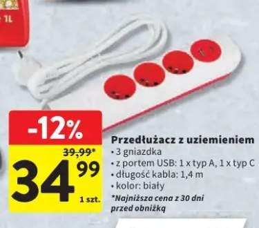 Przedłużacz z uziemieniem z portem USB