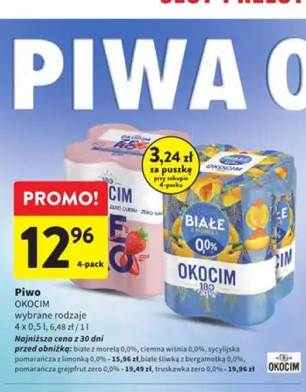 Piwo Okocim 0,0% białe z morelą 4-pak 500 ml +5 wariantów