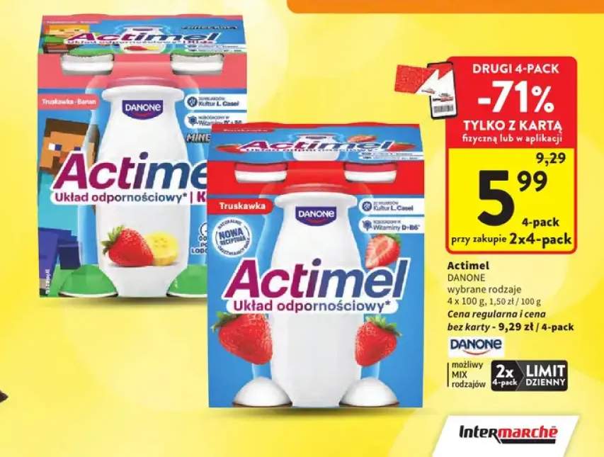 Napój probiotyczny Actimel truskawka-banan Danone 4-pak +1 wariant