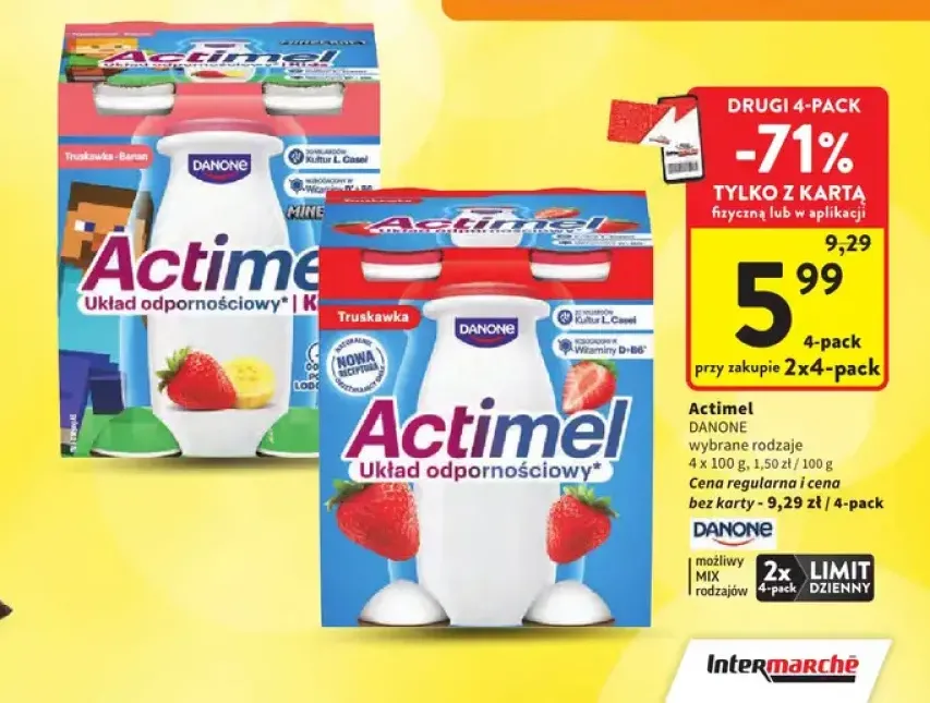 Napój probiotyczny Actimel truskawka-banan Danone 4-pak +1 wariant