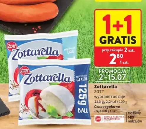 Ser mozzarella Zottarella Light Zott +1 wariant