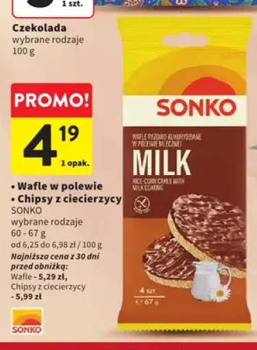 Wafle ryżowo-kukurydziane w polewie mlecznej Sonko +1 wariant