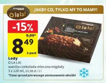 Lody O la la! wanilia czekolada mleczna migdały 3-pak