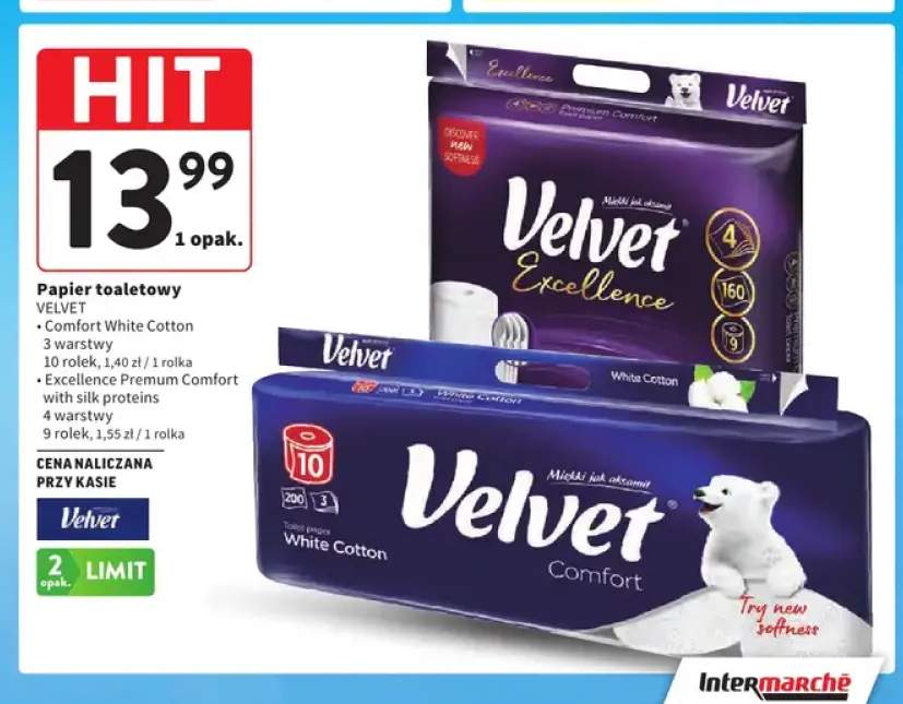 Papier toaletowy Velvet Comfort White Cotton +1 wariant