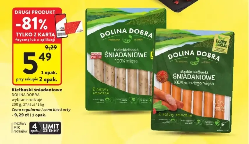 Kiełbaski śniadaniowe śląskie Dolina Dobra +1 wariant