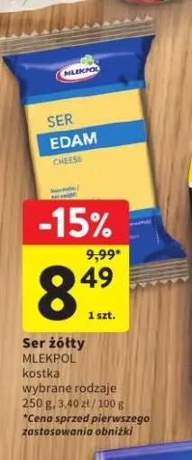 Ser żółty Edam Mlekpol kostka