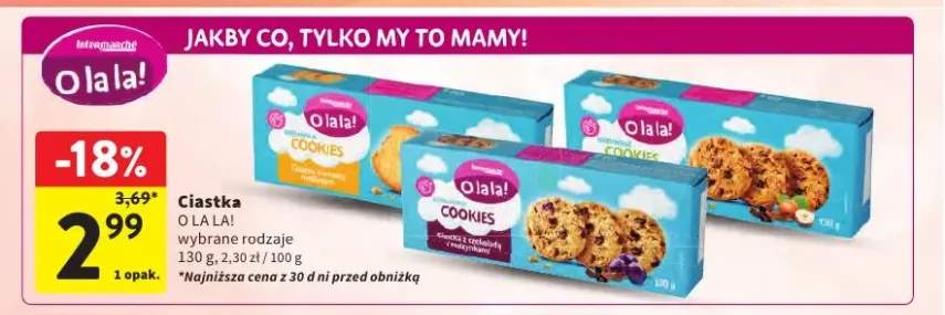 Ciastka Cookies z czekoladą mleczną O la la! +2 warianty