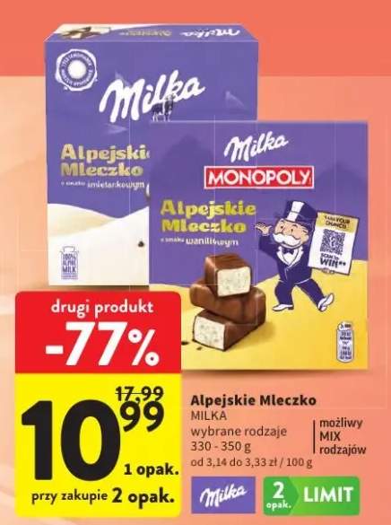 Alpejskie Mleczko Milka o smaku śmietankowym +1 wariant