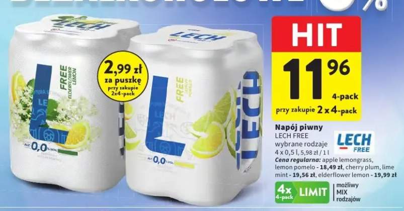 Napój piwny bezalkoholowy Lech Free Elderflower Lemon +4 warianty