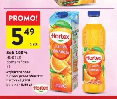 Sok 100% Hortex Pomarańcza butelka +1 wariant