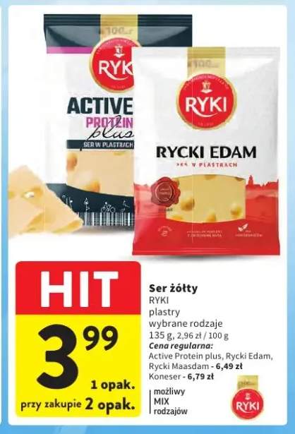 Ser żółty Active Protein Plus plastry Ryki +3 warianty