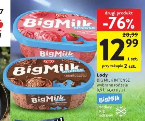 Lody Big Milk Intense o smaku truskawkowym +1 wariant