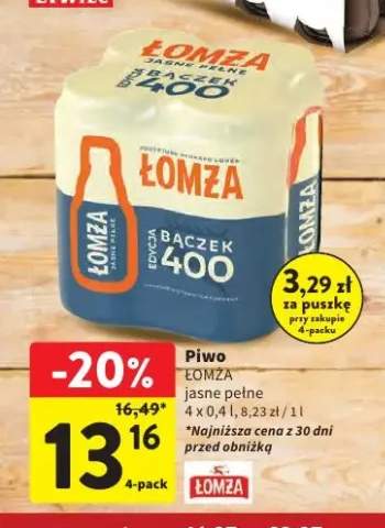 Piwo Łomża Jasne Pełne Bączek 4-pak