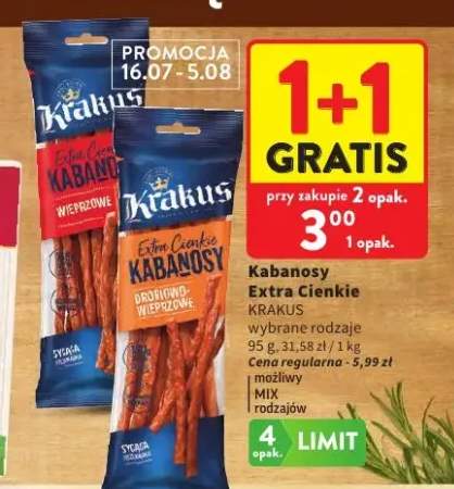 Kabanosy extra cienkie wieprzowe Krakus +1 wariant