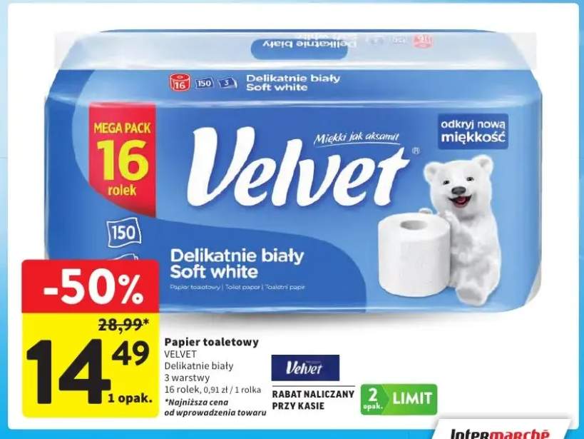 Papier toaletowy Velvet Delikatnie biały Soft white