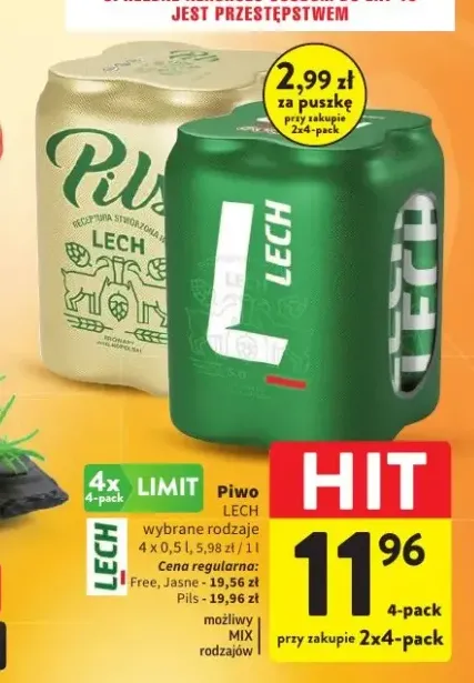 Piwo bezalkoholowe Lech Free 4-pak 500 ml +2 warianty