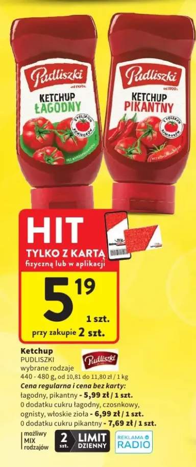 Ketchup łagodny Pudliszki +1 wariant