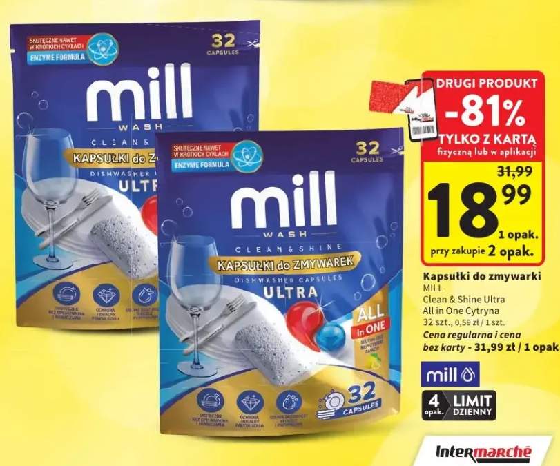Kapsułki do zmywarki Mill Wash Clean & Shine Ultra All in One Cytryna